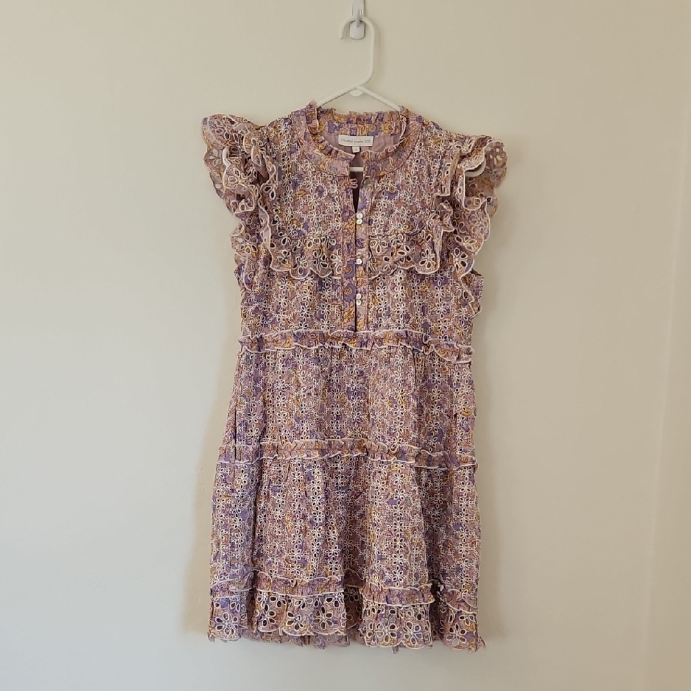 Floral Ruffle Dress in Purple and Cream